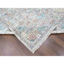 Load image into Gallery viewer, 8&#39;6&quot;x11&#39;3&quot; Dark Vanilla Brown, Antiqued Tabriz With All Over Design, Distressed, Zero Pile, Shaved Low, 100% Wool, Hand Knotted, Oriental Rug FWR61014