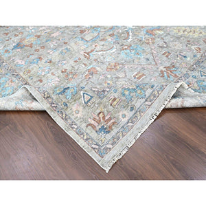 8'6"x11'3" Dark Vanilla Brown, Antiqued Tabriz With All Over Design, Distressed, Zero Pile, Shaved Low, 100% Wool, Hand Knotted, Oriental Rug FWR61014