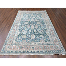 Load image into Gallery viewer, 9&#39;x11&#39;10&quot; Teal Color, Antiqued Tabriz Design, Distressed with Abrash, Zero Pile, Shaved Low, 100% Wool, Hand Knotted, Oriental Rug FWR61038
