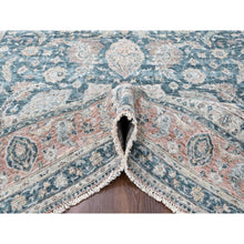 Load image into Gallery viewer, 9&#39;x11&#39;10&quot; Teal Color, Antiqued Tabriz Design, Distressed with Abrash, Zero Pile, Shaved Low, 100% Wool, Hand Knotted, Oriental Rug FWR61038