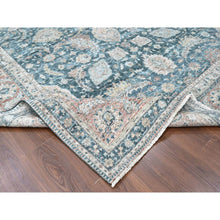 Load image into Gallery viewer, 9&#39;x11&#39;10&quot; Teal Color, Antiqued Tabriz Design, Distressed With Abrash, Zero Pile, Shaved Low, 100% Wool, Hand Knotted, Oriental Rug FWR61038