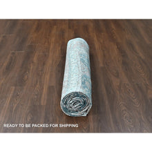 Load image into Gallery viewer, 9&#39;x11&#39;10&quot; Teal Color, Antiqued Tabriz Design, Distressed With Abrash, Zero Pile, Shaved Low, 100% Wool, Hand Knotted, Oriental Rug FWR61038