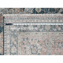 Load image into Gallery viewer, 9&#39;x11&#39;10&quot; Teal Color, Antiqued Tabriz Design, Distressed with Abrash, Zero Pile, Shaved Low, 100% Wool, Hand Knotted, Oriental Rug FWR61038