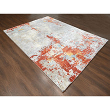 Load image into Gallery viewer, 9&#39;x11&#39;10&quot; Burnt Orange with Cloud Gray, Abstract with Fire Mosaic Design, Wool and Silk, Hand Knotted, Oriental Rug FWR61068