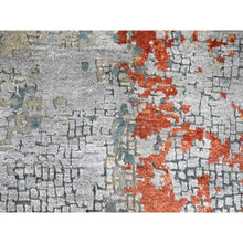Load image into Gallery viewer, 9&#39;x11&#39;10&quot; Burnt Orange with Cloud Gray, Abstract with Fire Mosaic Design, Wool and Silk, Hand Knotted, Oriental Rug FWR61068
