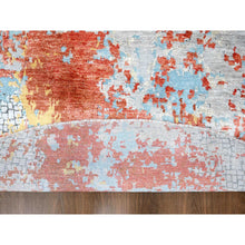 Load image into Gallery viewer, 9&#39;10&quot;x9&#39;10&quot; Rust Orange with Blue, Abstract with Fire Mosaic Design, Wool and Silk, Hand Knotted, Round, Oriental Rug FWR61074