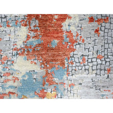 Load image into Gallery viewer, 9&#39;10&quot;x9&#39;10&quot; Rust Orange with Blue, Abstract with Fire Mosaic Design, Wool and Silk, Hand Knotted, Round, Oriental Rug FWR61074