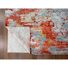 Load image into Gallery viewer, 7&#39;10&quot;x9&#39;10&quot; Dark Coral With Medium Gray, Abstract With Fire Mosaic Design, Densely Woven, Wool And Silk, Hand Knotted, Oriental Rug FWR61080