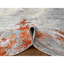 Load image into Gallery viewer, 7&#39;10&quot;x9&#39;10&quot; Dark Coral with Medium Gray, Abstract with Fire Mosaic Design, Densely Woven, Wool and Silk, Hand Knotted, Oriental Rug FWR61080