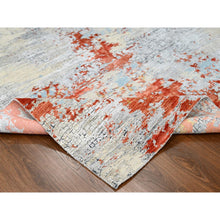 Load image into Gallery viewer, 7&#39;10&quot;x9&#39;10&quot; Dark Coral With Medium Gray, Abstract With Fire Mosaic Design, Densely Woven, Wool And Silk, Hand Knotted, Oriental Rug FWR61080