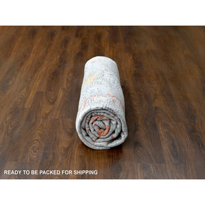 7'10"x9'10" Dark Coral with Medium Gray, Abstract with Fire Mosaic Design, Densely Woven, Wool and Silk, Hand Knotted, Oriental Rug FWR61080