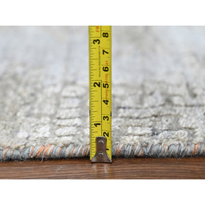 7'10"x9'10" Dark Coral with Medium Gray, Abstract with Fire Mosaic Design, Densely Woven, Wool and Silk, Hand Knotted, Oriental Rug FWR61080