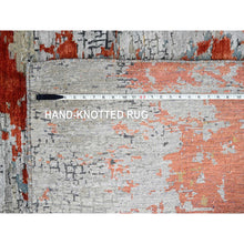 Load image into Gallery viewer, 7&#39;10&quot;x9&#39;10&quot; Dark Coral With Medium Gray, Abstract With Fire Mosaic Design, Densely Woven, Wool And Silk, Hand Knotted, Oriental Rug FWR61080