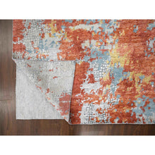 Load image into Gallery viewer, 9&#39;x11&#39;9&quot; Flame Orange With Cloud Gray, Densely Woven, Abstract With Fire Mosaic Design, Wool And Silk, Hand Knotted, Oriental Rug FWR61086