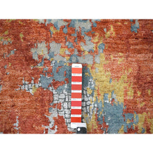 Load image into Gallery viewer, 9&#39;x11&#39;9&quot; Flame Orange with Cloud Gray, Densely Woven, Abstract with Fire Mosaic Design, Wool and Silk, Hand Knotted, Oriental Rug FWR61086