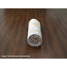 Load image into Gallery viewer, 9&#39;x11&#39;9&quot; Flame Orange With Cloud Gray, Densely Woven, Abstract With Fire Mosaic Design, Wool And Silk, Hand Knotted, Oriental Rug FWR61086