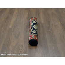 Load image into Gallery viewer, 2&#39;1&quot;x3&#39; Onyx Black, Karajeh with Medallion Design, Natural Dyes, Hand Knotted, Soft Pile, 100% Wool, Mat, Oriental Rug FWR61098