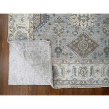 Load image into Gallery viewer, 6&#39;x9&#39; Misty Gray, Pure Wool, Hand Knotted, Karajeh Design With Geometric Medallions, Vegetable Dyes, Oriental Rug FWR61104