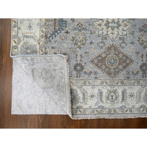6'x9' Misty Gray, Pure Wool, Hand Knotted, Karajeh Design With Geometric Medallions, Vegetable Dyes, Oriental Rug FWR61104