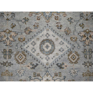 6'x9' Misty Gray, Pure Wool, Hand Knotted, Karajeh Design With Geometric Medallions, Vegetable Dyes, Oriental Rug FWR61104