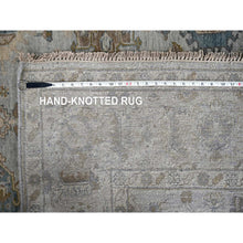 Load image into Gallery viewer, 6&#39;x9&#39; Misty Gray, Pure Wool, Hand Knotted, Karajeh Design With Geometric Medallions, Vegetable Dyes, Oriental Rug FWR61104