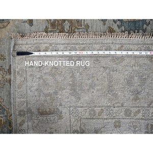 6'x9' Misty Gray, Pure Wool, Hand Knotted, Karajeh Design With Geometric Medallions, Vegetable Dyes, Oriental Rug FWR61104