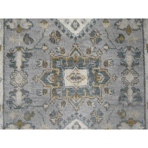 2'7"x8' Medium Gray, Karajeh Design With Tribal Medallions, Pure Wool, Hand Knotted, Natural Dyes, Runner, Oriental Rug FWR61110