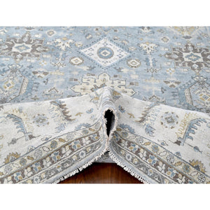 12'x13'8" Slate Gray, Hand Knotted, Karajeh Design With Tribal Medallions, Densely Woven, Vegetable Dyes, Pure Wool, Squarish, Oriental Rug FWR61122