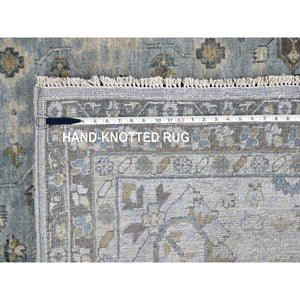 12'x13'8" Slate Gray, Hand Knotted, Karajeh Design With Tribal Medallions, Densely Woven, Vegetable Dyes, Pure Wool, Squarish, Oriental Rug FWR61122