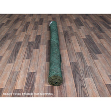 Load image into Gallery viewer, 5&#39;1&quot;x7&#39;10&quot; Bottle Green, Vintage Overdyed Persian Shiraz with Geometric Medallion, Worn and Distressed, Shaved Low, Zero Pile, Sides and Ends Professionally Secured, Hand Knotted, 100% Wool, Oriental Rug FWR6108