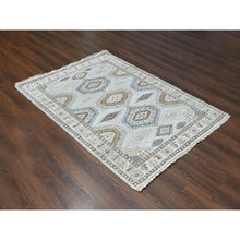Load image into Gallery viewer, 5&#39;1&quot;x6&#39;10&quot; Cloud Gray, Persian Village Inspired Geometric Elements Design, Pure Wool, Natural Dyes, Denser Weave, Hand Knotted, Oriental Rug FWR61140