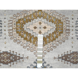 5'1"x6'10" Cloud Gray, Persian Village Inspired Geometric Elements Design, Pure Wool, Natural Dyes, Denser Weave, Hand Knotted, Oriental Rug FWR61140