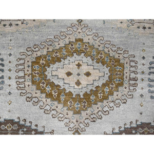 5'1"x6'10" Cloud Gray, Persian Village Inspired Geometric Elements Design, Pure Wool, Natural Dyes, Denser Weave, Hand Knotted, Oriental Rug FWR61140