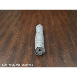 5'1"x6'10" Cloud Gray, Persian Village Inspired Geometric Elements Design, Pure Wool, Natural Dyes, Denser Weave, Hand Knotted, Oriental Rug FWR61140
