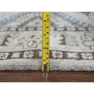 5'1"x6'10" Revel Blue, Tone on Tone, Hand Knotted Borderless Tabriz All Over Leaf Design, Wool and Silk, Oriental Rug FWR544038