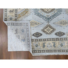 Load image into Gallery viewer, 6&#39;2&quot;x9&#39;1&quot; Pastel Gray With Gold, Persian Village Inspired Geometric Elements Design, Pure Wool, Vegetable Dyes, Densely Woven, Hand Knotted, Oriental Rug FWR61146