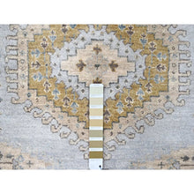 Load image into Gallery viewer, 6&#39;2&quot;x9&#39;1&quot; Pastel Gray With Gold, Persian Village Inspired Geometric Elements Design, Pure Wool, Vegetable Dyes, Densely Woven, Hand Knotted, Oriental Rug FWR61146