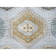 Load image into Gallery viewer, 6&#39;2&quot;x9&#39;1&quot; Pastel Gray With Gold, Persian Village Inspired Geometric Elements Design, Pure Wool, Vegetable Dyes, Densely Woven, Hand Knotted, Oriental Rug FWR61146