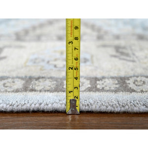 6'2"x9'1" Pastel Gray With Gold, Persian Village Inspired Geometric Elements Design, Pure Wool, Vegetable Dyes, Densely Woven, Hand Knotted, Oriental Rug FWR61146