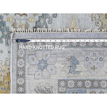 Load image into Gallery viewer, 6&#39;2&quot;x9&#39;1&quot; Pastel Gray With Gold, Persian Village Inspired Geometric Elements Design, Pure Wool, Vegetable Dyes, Densely Woven, Hand Knotted, Oriental Rug FWR61146
