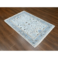 Load image into Gallery viewer, 4&#39;x5&#39;9&quot; Cotton White, Oushak With Floral Motifs, Pure Wool, Soft Pile, Hand Knotted, Densely Woven, Oriental Rug FWR61158