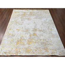 Load image into Gallery viewer, 9&#39;x12&#39; Beige With Gold, Abstract Design, Wool And Silk, Hi-low Pile, Densely Woven, Hand Knotted, Oriental Rug FWR61170