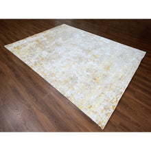 Load image into Gallery viewer, 9&#39;x12&#39; Beige With Gold, Abstract Design, Wool And Silk, Hi-low Pile, Densely Woven, Hand Knotted, Oriental Rug FWR61170