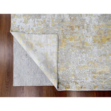 Load image into Gallery viewer, 9&#39;x12&#39; Beige With Gold, Abstract Design, Wool And Silk, Hi-low Pile, Densely Woven, Hand Knotted, Oriental Rug FWR61170