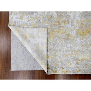 9'x12' Beige With Gold, Abstract Design, Wool And Silk, Hi-low Pile, Densely Woven, Hand Knotted, Oriental Rug FWR61170
