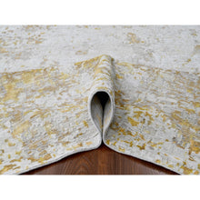 Load image into Gallery viewer, 9&#39;x12&#39; Beige With Gold, Abstract Design, Wool And Silk, Hi-low Pile, Densely Woven, Hand Knotted, Oriental Rug FWR61170