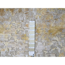 Load image into Gallery viewer, 9&#39;x12&#39; Beige With Gold, Abstract Design, Wool And Silk, Hi-low Pile, Densely Woven, Hand Knotted, Oriental Rug FWR61170