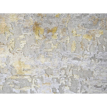 Load image into Gallery viewer, 9&#39;x12&#39; Beige With Gold, Abstract Design, Wool And Silk, Hi-low Pile, Densely Woven, Hand Knotted, Oriental Rug FWR61170