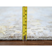 Load image into Gallery viewer, 9&#39;x12&#39; Beige With Gold, Abstract Design, Wool And Silk, Hi-low Pile, Densely Woven, Hand Knotted, Oriental Rug FWR61170