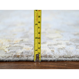 9'x12' Beige With Gold, Abstract Design, Wool And Silk, Hi-low Pile, Densely Woven, Hand Knotted, Oriental Rug FWR61170